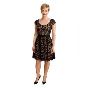 Shoshanna Womens All Over Semi Sheer Black Floral Lace Cap Sleeve Cocktail Dress